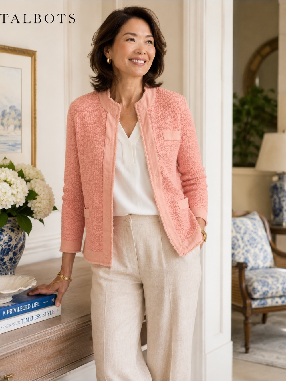 Talbots Sweater‎ Blazer XL Heavy Knit Texture Pink Hamptons Jackie O